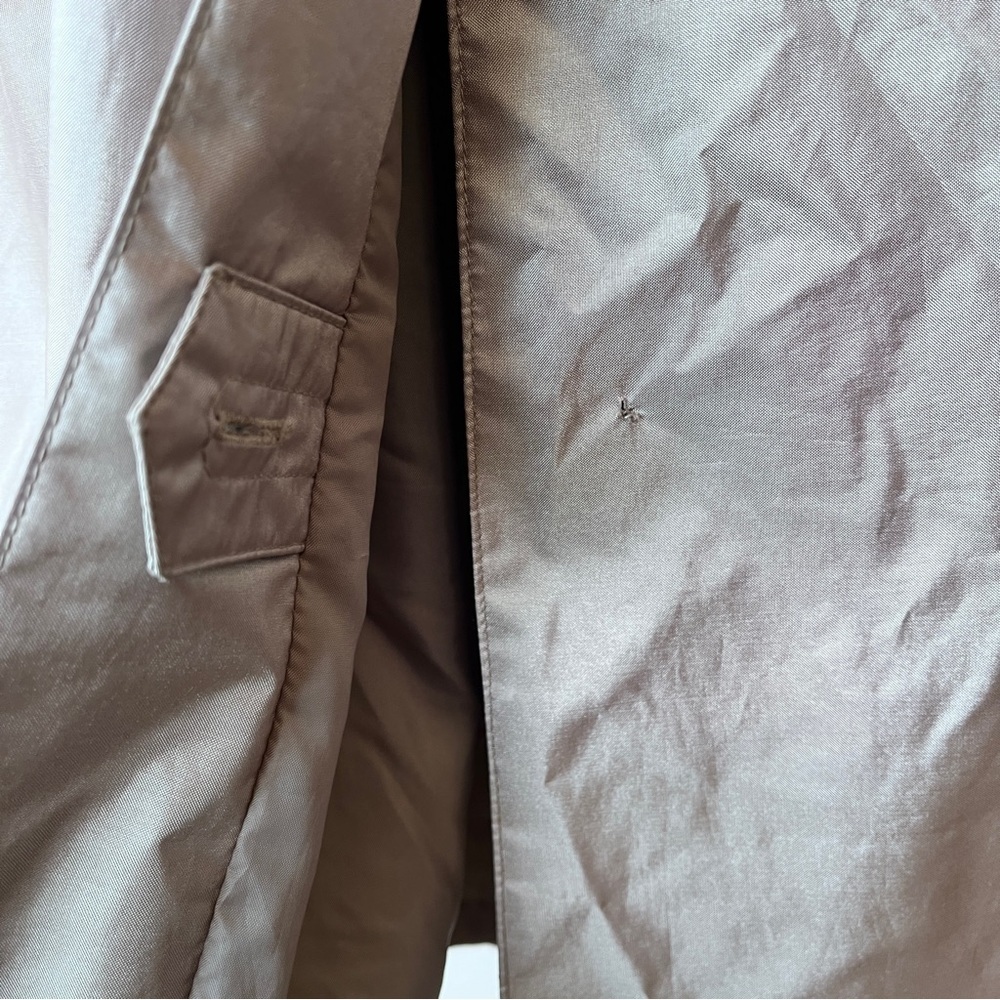 Vintage Minimalist Nylon Double Breasted Tan Trench Raincoat Size 6 - Picture 10 of 14